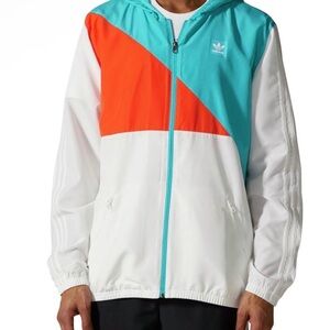 Adidas Men's Tri-Color Windbreaker - White, Orange, Teal